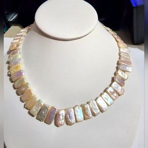 Sterling Silver Rectangle Pearl Necklace